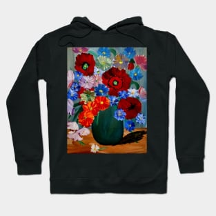 a lovely vibrant bouquet of flowers in a silver vase Hoodie